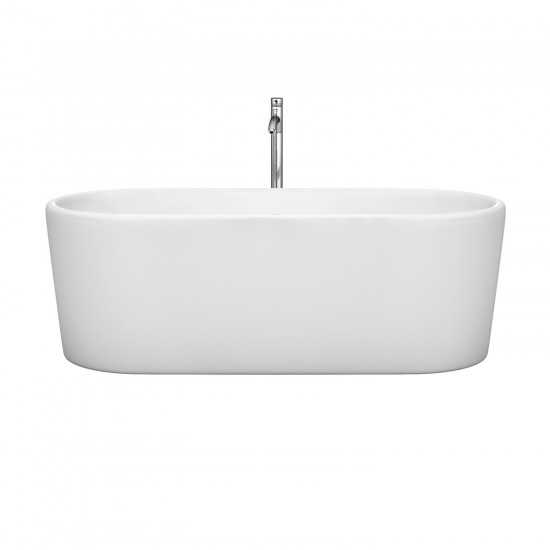 67 Inch Freestanding Bathtub in White, Floor Mounted Faucet, Drain, Trim in Chrome