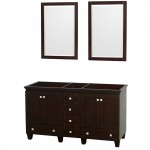 60 Inch Double Bathroom Vanity in Espresso, No Countertop, No Sinks, 24 Inch Mirrors