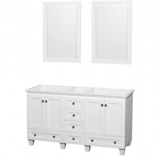 60 Inch Double Bathroom Vanity in White, No Countertop, No Sinks, 24 Inch Mirrors