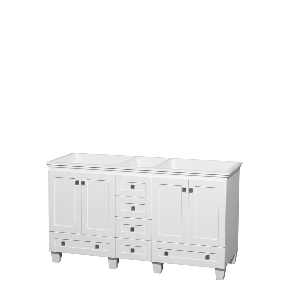 60 Inch Double Bathroom Vanity in White, No Countertop, No Sinks, and No Mirrors