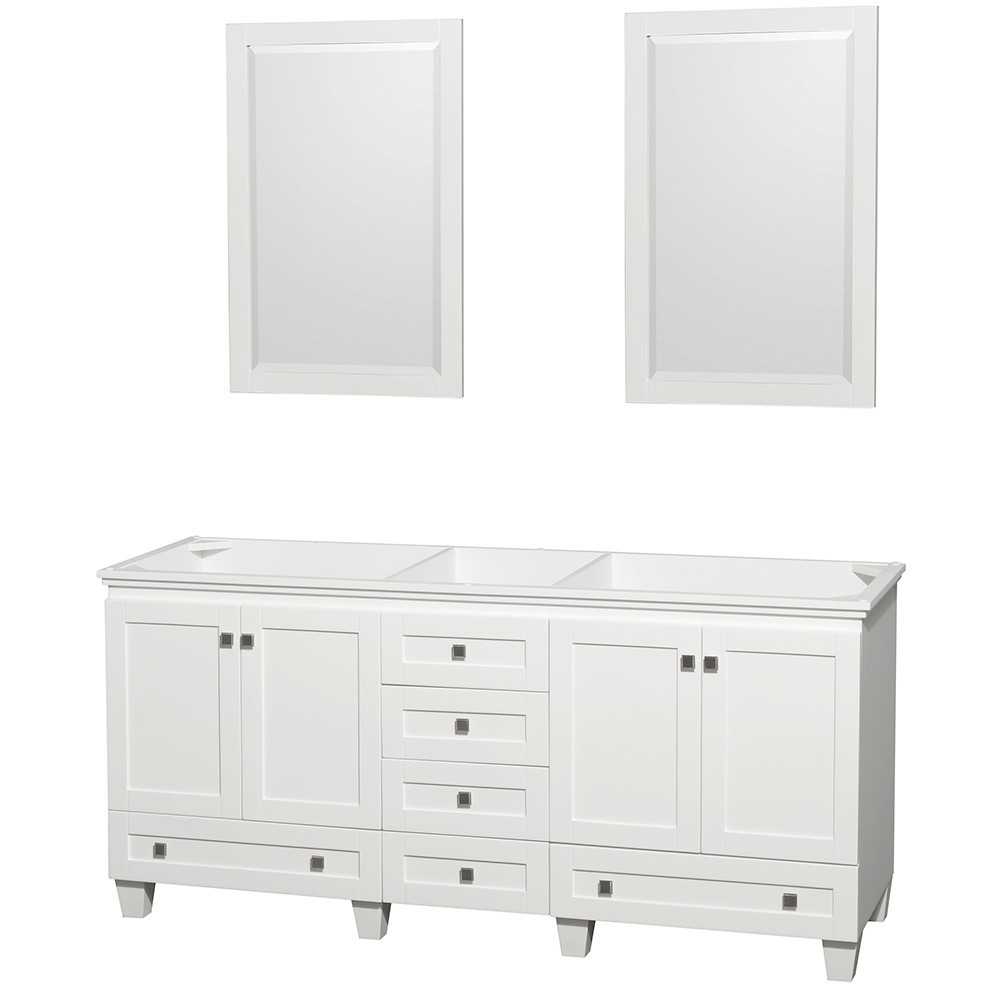 72 Inch Double Bathroom Vanity in White, No Countertop, No Sinks, 24 Inch Mirrors