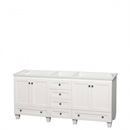 72 Inch Double Bathroom Vanity in White, No Countertop, No Sinks, and No Mirrors