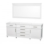 80 Inch Double Bathroom Vanity in White, No Countertop, No Sinks, 70 Inch Mirror