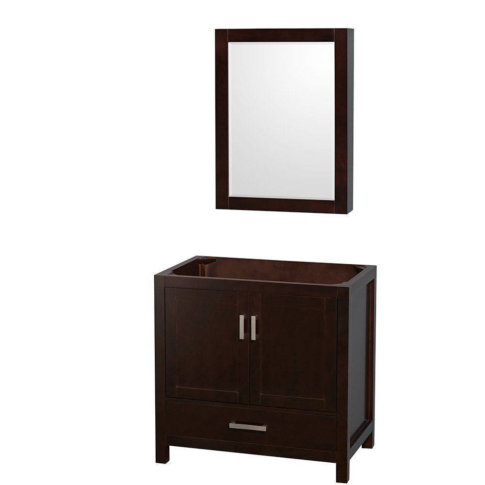 36 Inch Single Bathroom Vanity in Espresso, No Countertop, No Sink, Medicine Cabinet