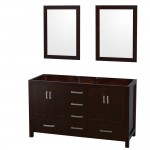 60 Inch Double Bathroom Vanity in Espresso, No Countertop, No Sinks, 24 Inch Mirrors