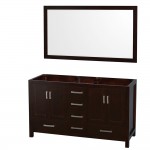 60 Inch Double Bathroom Vanity in Espresso, No Countertop, No Sinks, 58 Inch Mirror