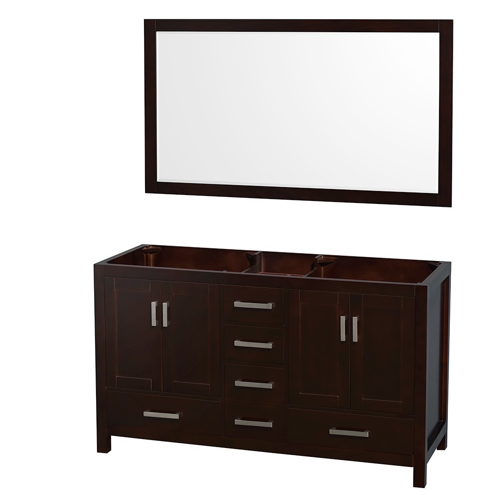 60 Inch Double Bathroom Vanity in Espresso, No Countertop, No Sinks, 58 Inch Mirror