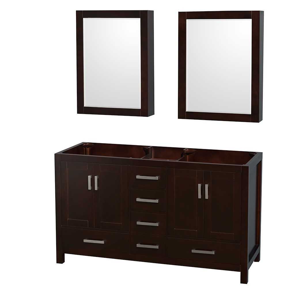 60 Inch Double Bathroom Vanity in Espresso, No Countertop, No Sinks, Medicine Cabinets