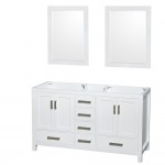 60 Inch Double Bathroom Vanity in White, No Countertop, No Sinks, 24 Inch Mirrors