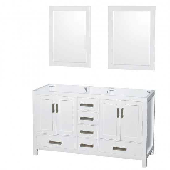 60 Inch Double Bathroom Vanity in White, No Countertop, No Sinks, 24 Inch Mirrors