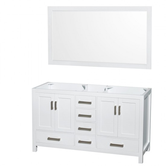 60 Inch Double Bathroom Vanity in White, No Countertop, No Sinks, 58 Inch Mirror