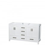 60 Inch Double Bathroom Vanity in White, No Countertop, No Sinks, and No Mirror