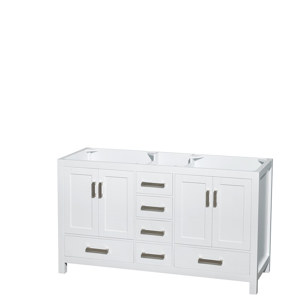 60 Inch Double Bathroom Vanity in White, No Countertop, No Sinks, and No Mirror