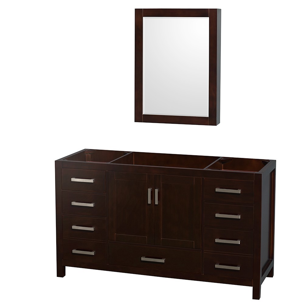 60 Inch Single Bathroom Vanity in Espresso, No Countertop, No Sink, Medicine Cabinet