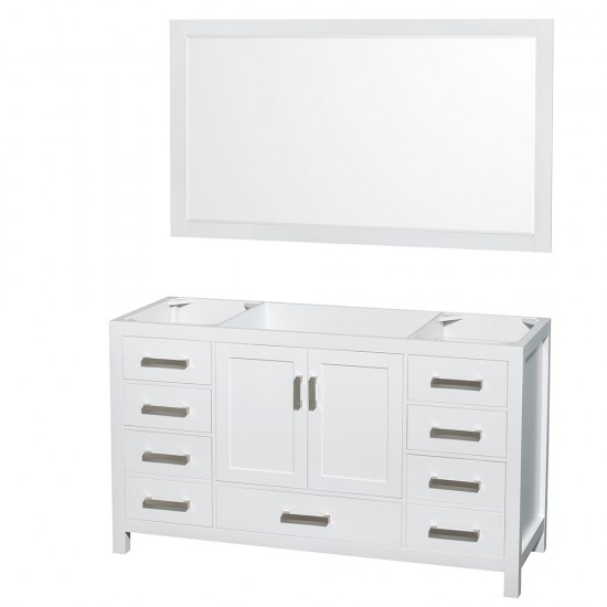 60 Inch Single Bathroom Vanity in White, No Countertop, No Sink, 58 Inch Mirror