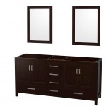 72 Inch Double Bathroom Vanity in Espresso, No Countertop, No Sinks, 24 Inch Mirrors