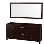 72 Inch Double Bathroom Vanity in Espresso, No Countertop, No Sinks, 70 Inch Mirror