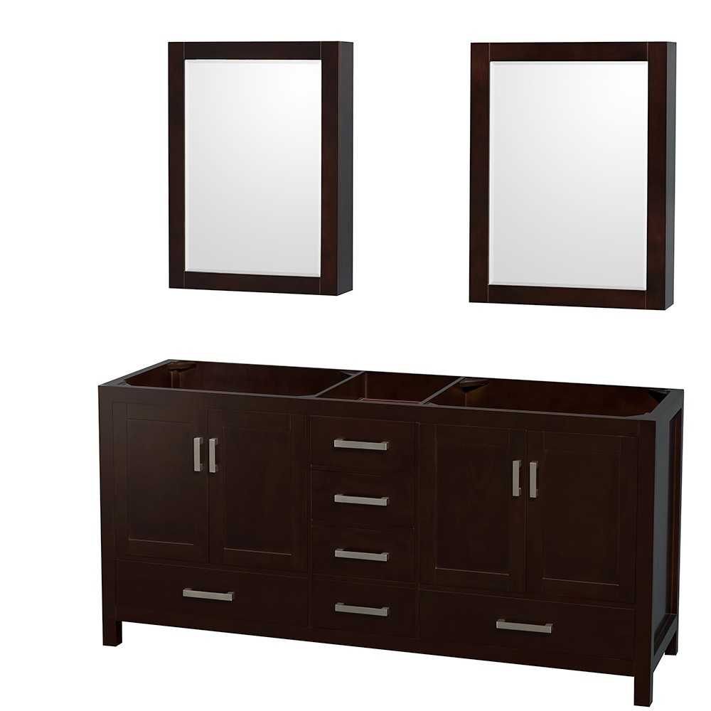 72 Inch Double Bathroom Vanity in Espresso, No Countertop, No Sinks, Medicine Cabinets