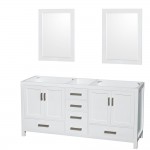 72 Inch Double Bathroom Vanity in White, No Countertop, No Sinks, 24 Inch Mirrors