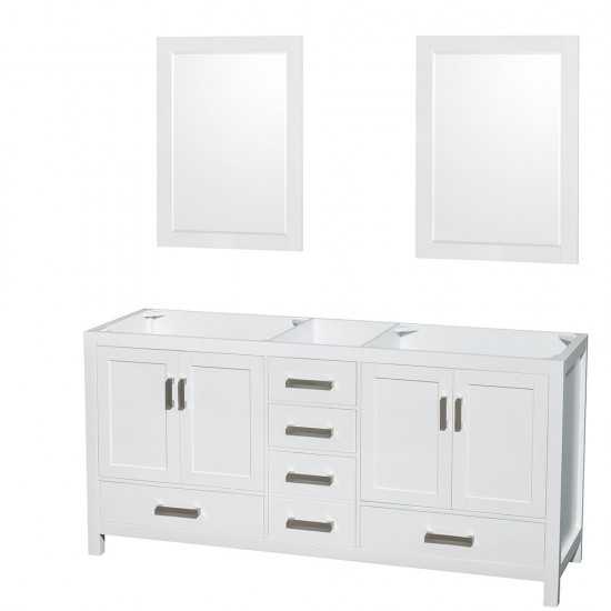 72 Inch Double Bathroom Vanity in White, No Countertop, No Sinks, 24 Inch Mirrors