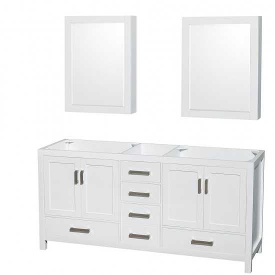 72 Inch Double Bathroom Vanity in White, No Countertop, No Sinks, Medicine Cabinets