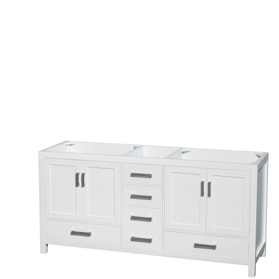 72 Inch Double Bathroom Vanity in White, No Countertop, No Sinks, and No Mirror