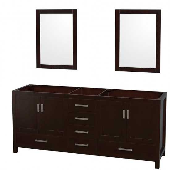 80 Inch Double Bathroom Vanity in Espresso, No Countertop, No Sinks, 24 Inch Mirrors