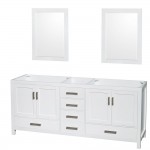 80 Inch Double Bathroom Vanity in White, No Countertop, No Sinks, 24 Inch Mirrors