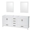 80 Inch Double Bathroom Vanity in White, No Countertop, No Sinks, 24 Inch Mirrors
