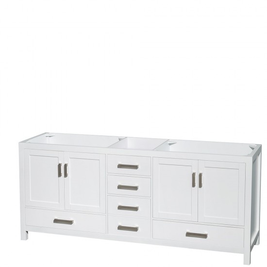 80 Inch Double Bathroom Vanity in White, No Countertop, No Sinks, and No Mirror