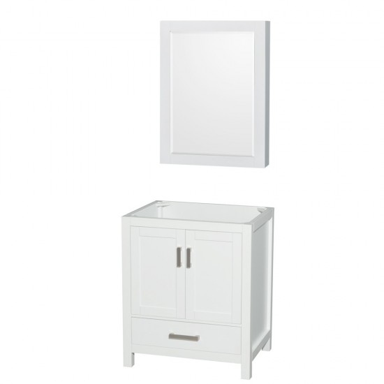 30 Inch Single Bathroom Vanity in White, No Countertop, No Sink, Medicine Cabinet