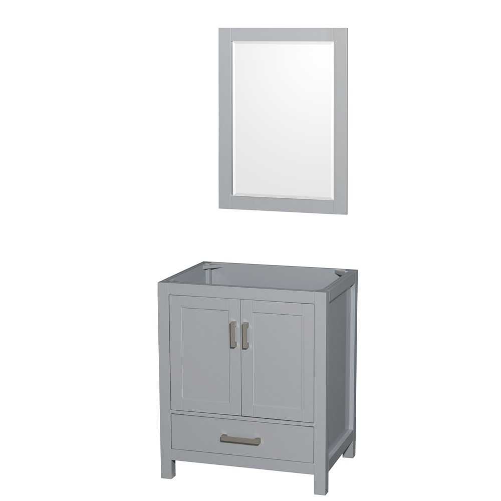 30 Inch Single Bathroom Vanity in Gray, No Countertop, No Sink, 24 Inch Mirror