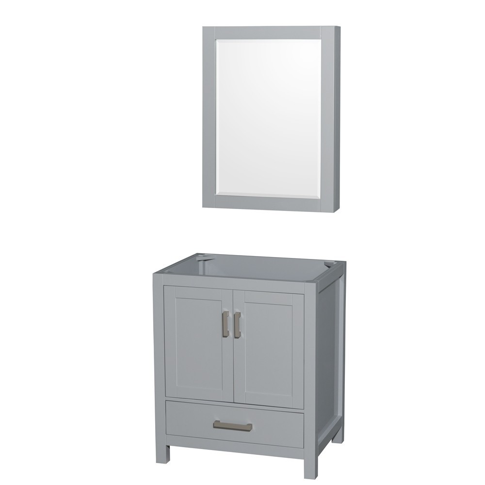 30 Inch Single Bathroom Vanity in Gray, No Countertop, No Sink, Medicine Cabinet