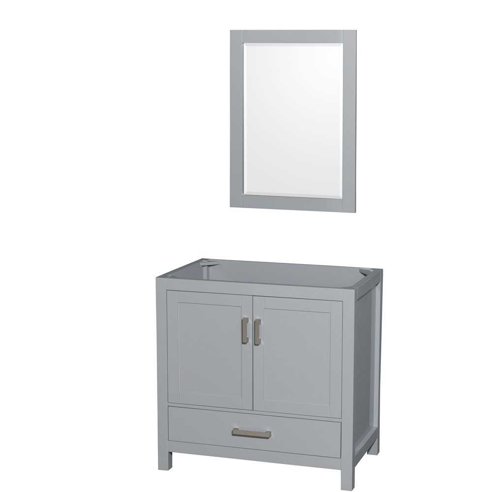 36 Inch Single Bathroom Vanity in Gray, No Countertop, No Sink, 24 Inch Mirror