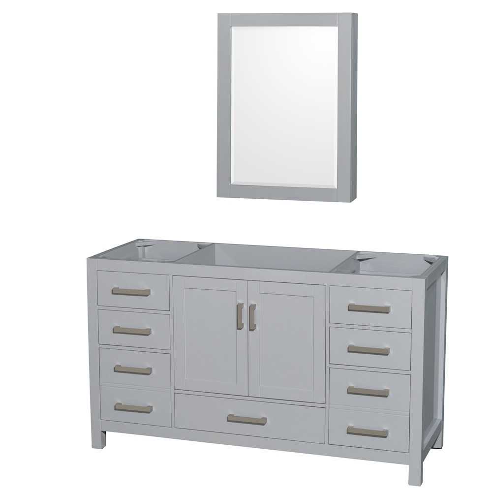 60 Inch Single Bathroom Vanity in Gray, No Countertop, No Sink, Medicine Cabinet