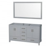 60 Inch Double Bathroom Vanity in Gray, No Countertop, No Sinks, 58 Inch Mirror