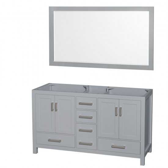 60 Inch Double Bathroom Vanity in Gray, No Countertop, No Sinks, 58 Inch Mirror