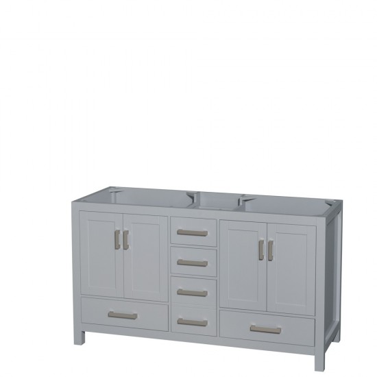 60 Inch Double Bathroom Vanity in Gray, No Countertop, No Sinks, and No Mirror