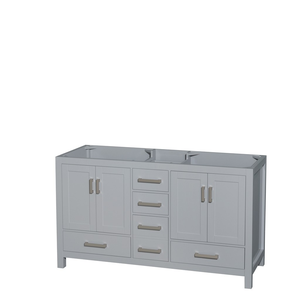 60 Inch Double Bathroom Vanity in Gray, No Countertop, No Sinks, and No Mirror