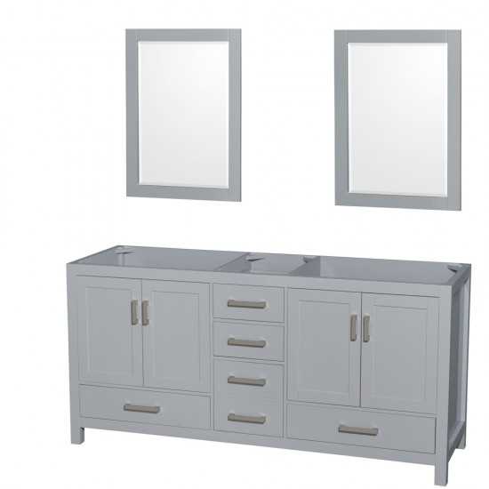 72 Inch Double Bathroom Vanity in Gray, No Countertop, No Sink, 24 Inch Mirrors