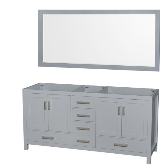 72 Inch Double Bathroom Vanity in Gray, No Countertop, No Sink, 70 Inch Mirror