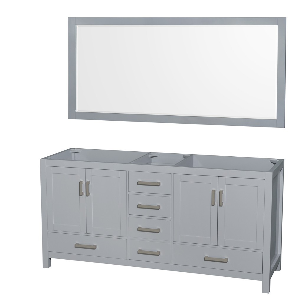 72 Inch Double Bathroom Vanity in Gray, No Countertop, No Sink, 70 Inch Mirror 72 Inch Double Bathroom Vanity in Gray, No Countertop, No Sink, 70 Inch Mirror