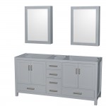 72 Inch Double Bathroom Vanity in Gray, No Countertop, No Sink, Medicine Cabinets