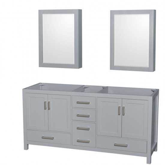 72 Inch Double Bathroom Vanity in Gray, No Countertop, No Sink, Medicine Cabinets