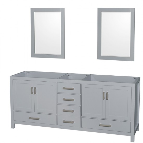 80 Inch Double Bathroom Vanity in Gray, No Countertop, No Sink, 24 Inch Mirrors