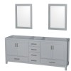 80 Inch Double Bathroom Vanity in Gray, No Countertop, No Sink, 24 Inch Mirrors