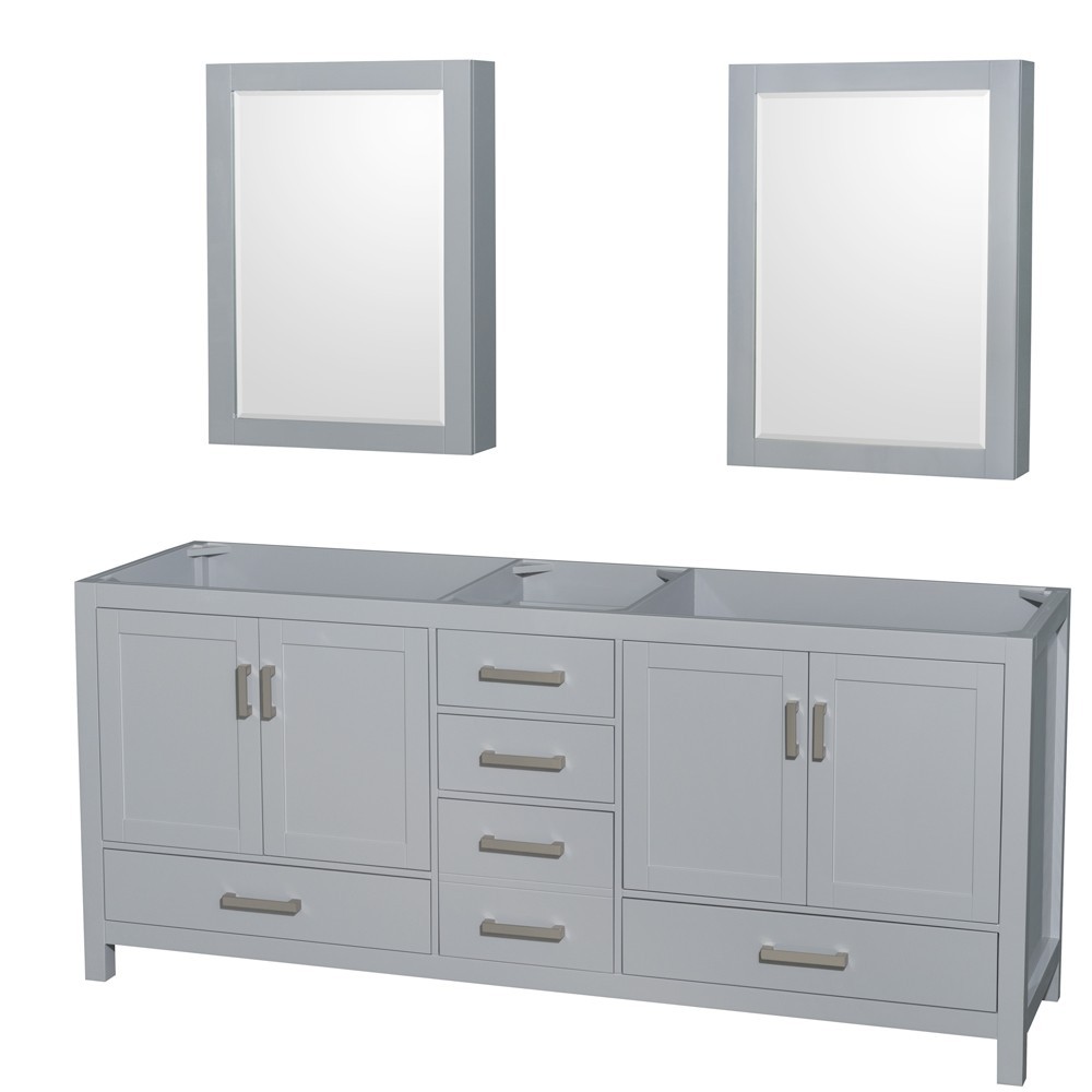 80 Inch Double Bathroom Vanity in Gray, No Countertop, No Sink, Medicine Cabinets