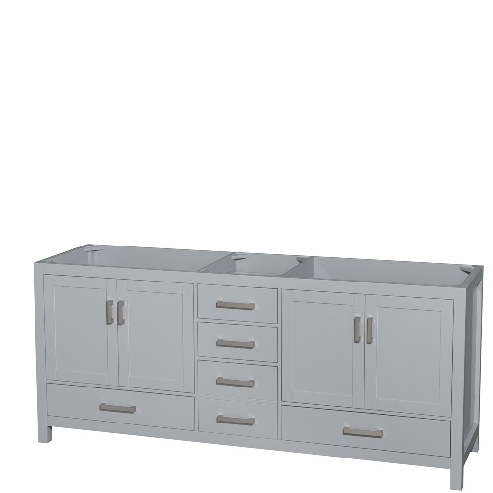 80 Inch Double Bathroom Vanity in Gray, No Countertop, No Sink, and No Mirror