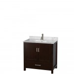 36 Inch Single Bathroom Vanity in Espresso, White Carrara Marble Countertop, Sink, Medicine Cabinet