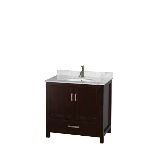 36 Inch Single Bathroom Vanity in Espresso, White Carrara Marble Countertop, Sink, No Mirror